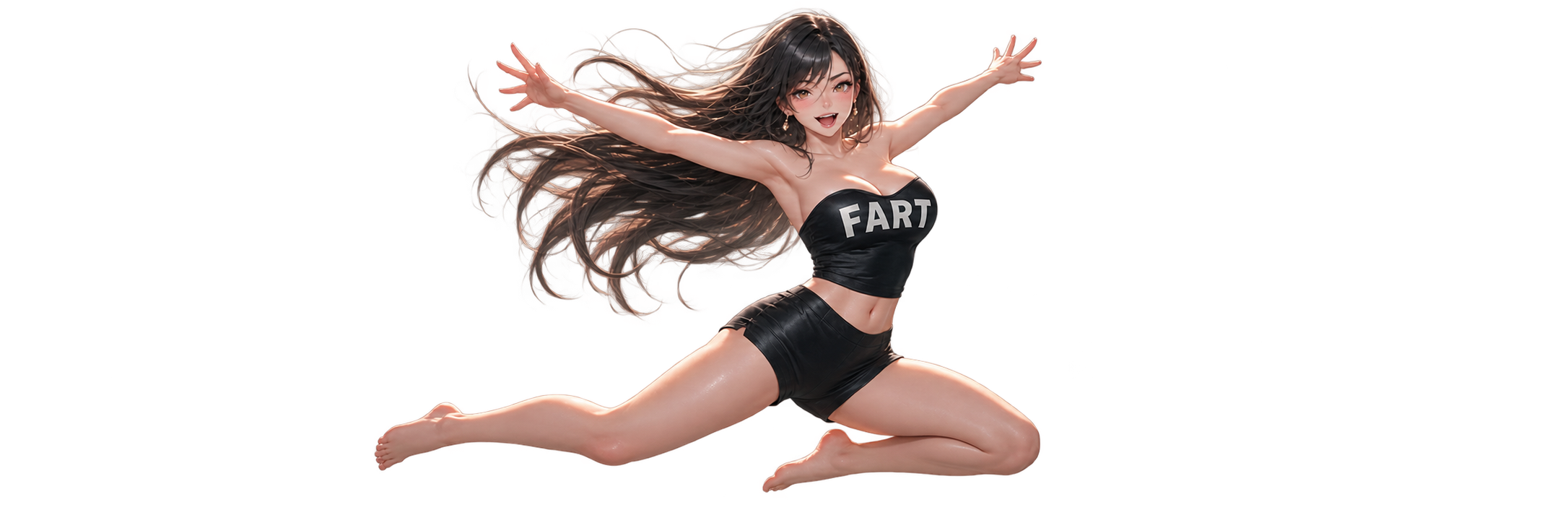 FART mascot leaping through mint clouds
